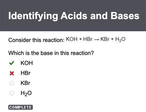 properties of acids and bases quizlet|consider this reaction which is the base koh hbr kbr h2o.